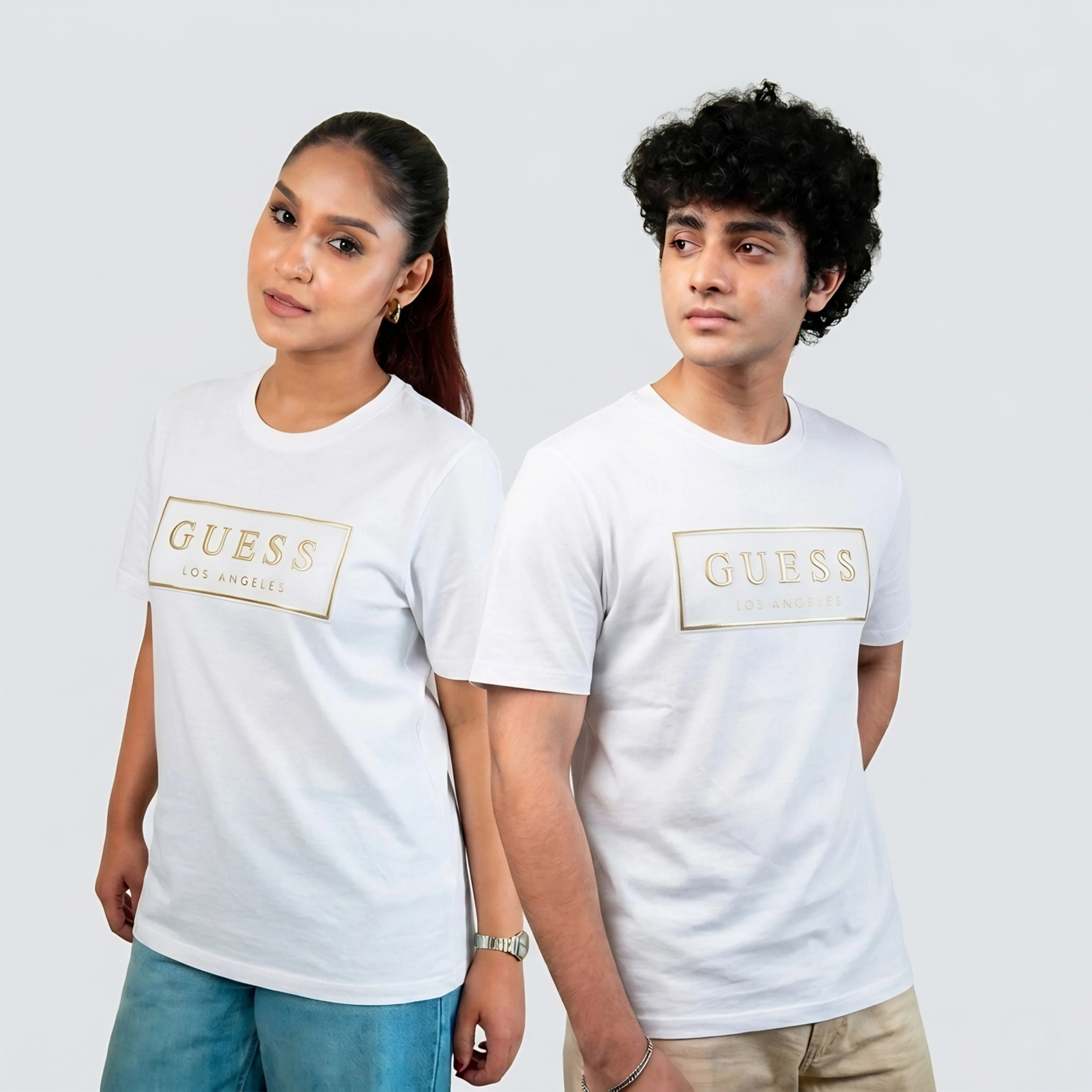 GUESS T Shirt (White & Golden Print)