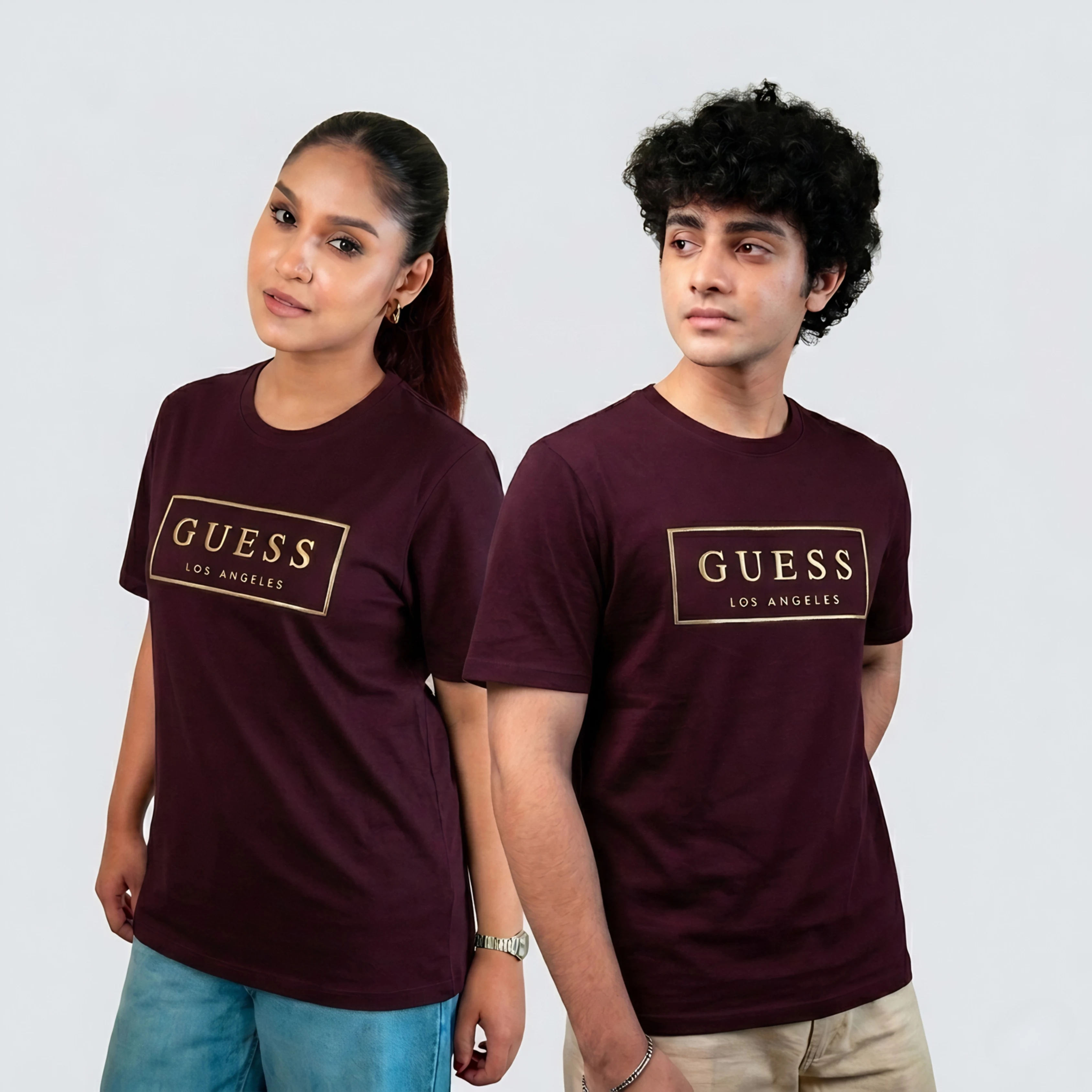 GUESS T Shirt (Maroon & Golden Print)
