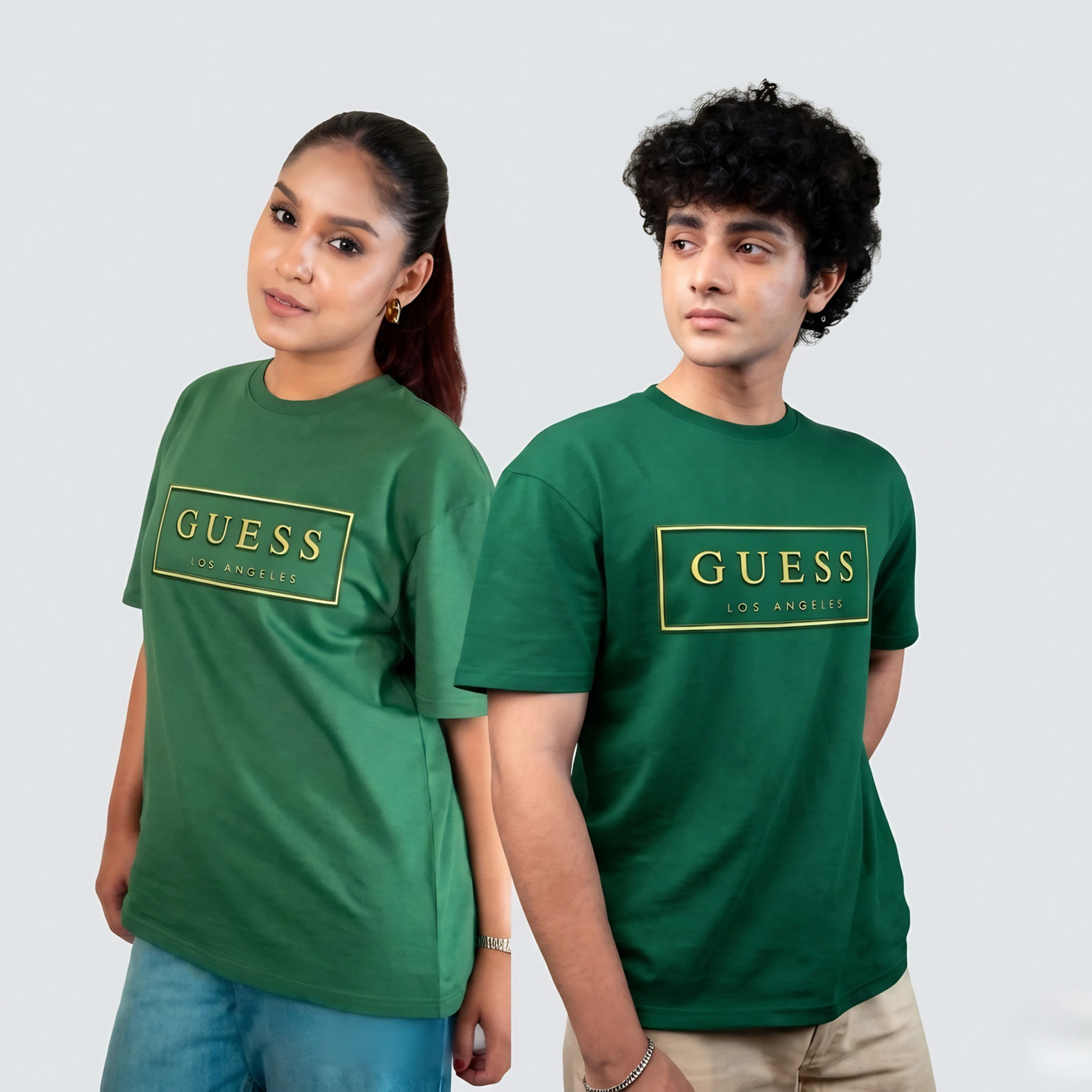 GUESS T Shirt (Green & Golden Print)
