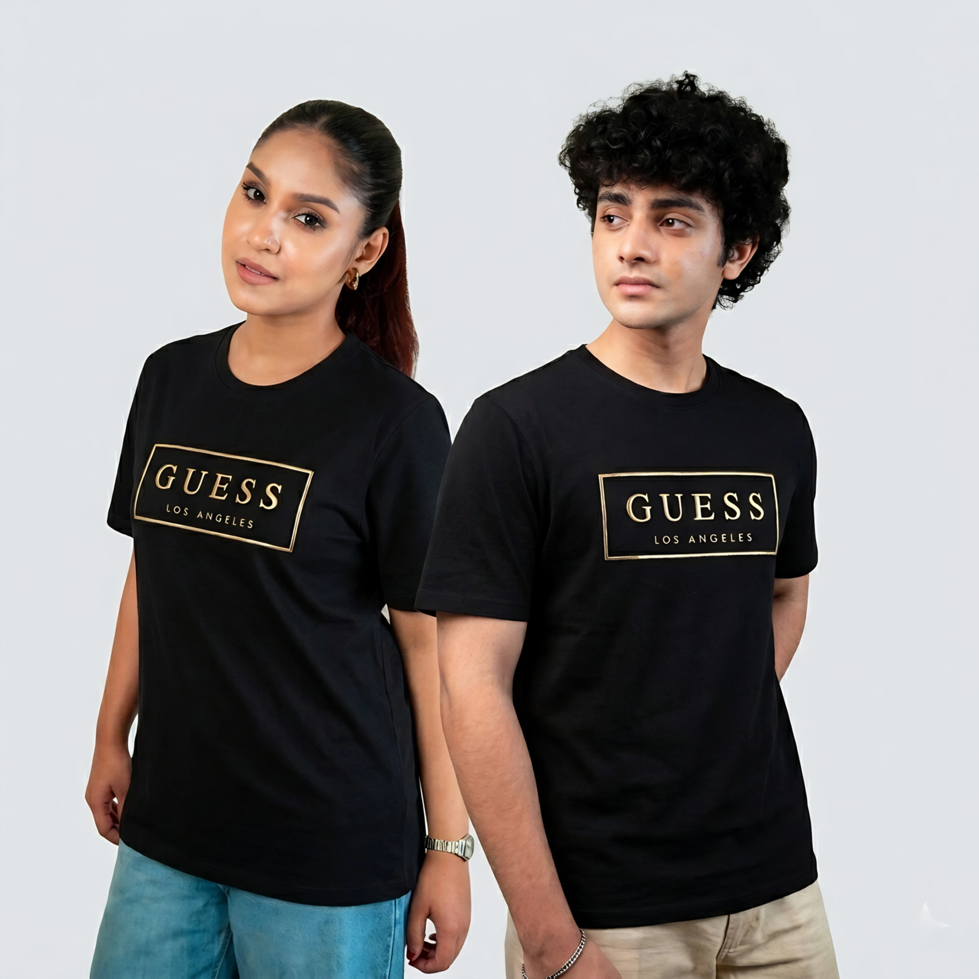 GUESS T Shirt (Black & Golden Print)